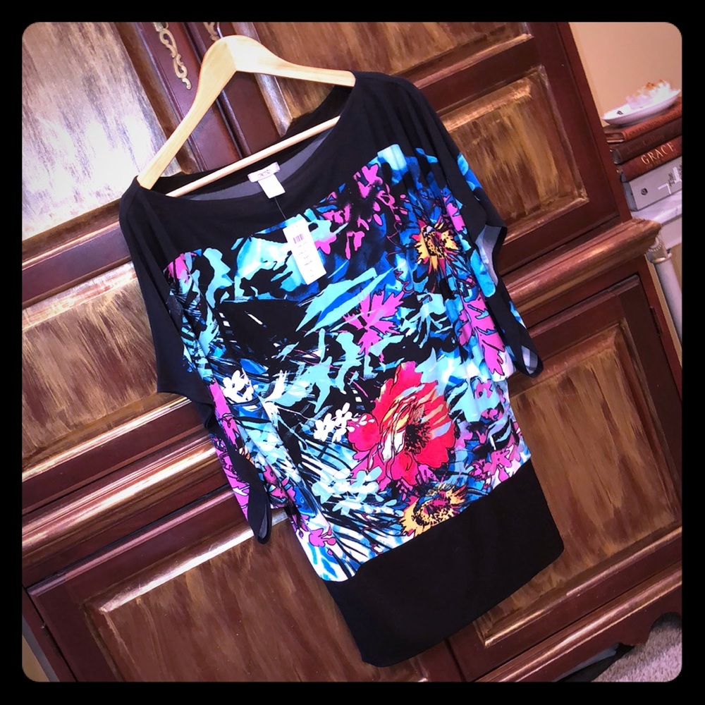 Cache butterfly wing floral print stretch top